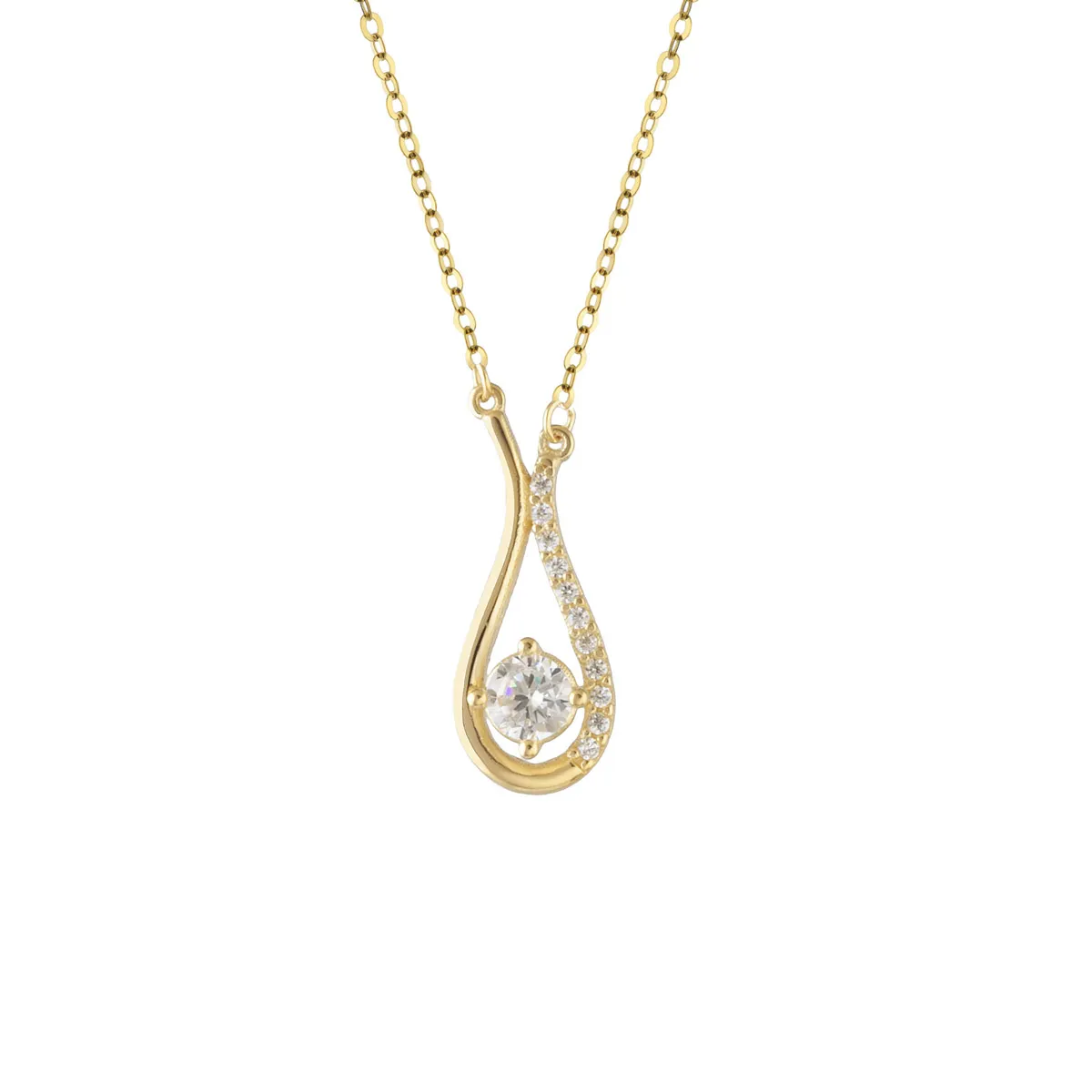 Χρυσό Κολιέ Κ14 "Luminous Drop" με Κεντρικό Ζιργκόν και Καμπυλωτό Σχέδιο